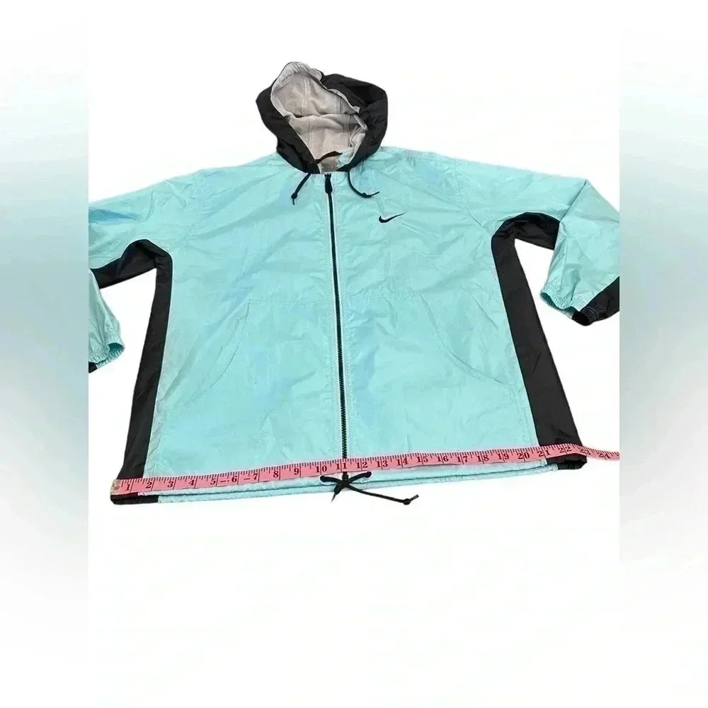 Nike 90’s Y2K Teal Black Full Zip Hooded Windbreaker Jacket Women's Size Medium